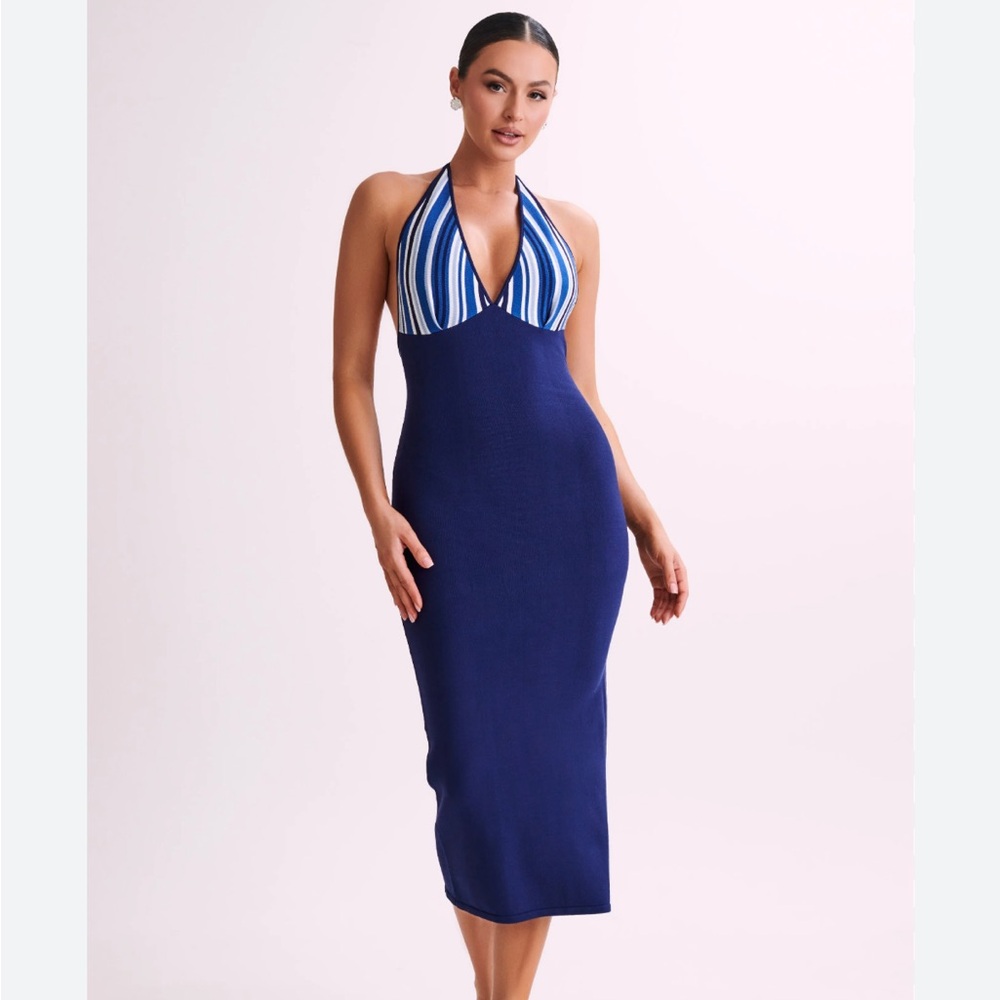 Meshki Navy and White Stripe Pencil Skirt